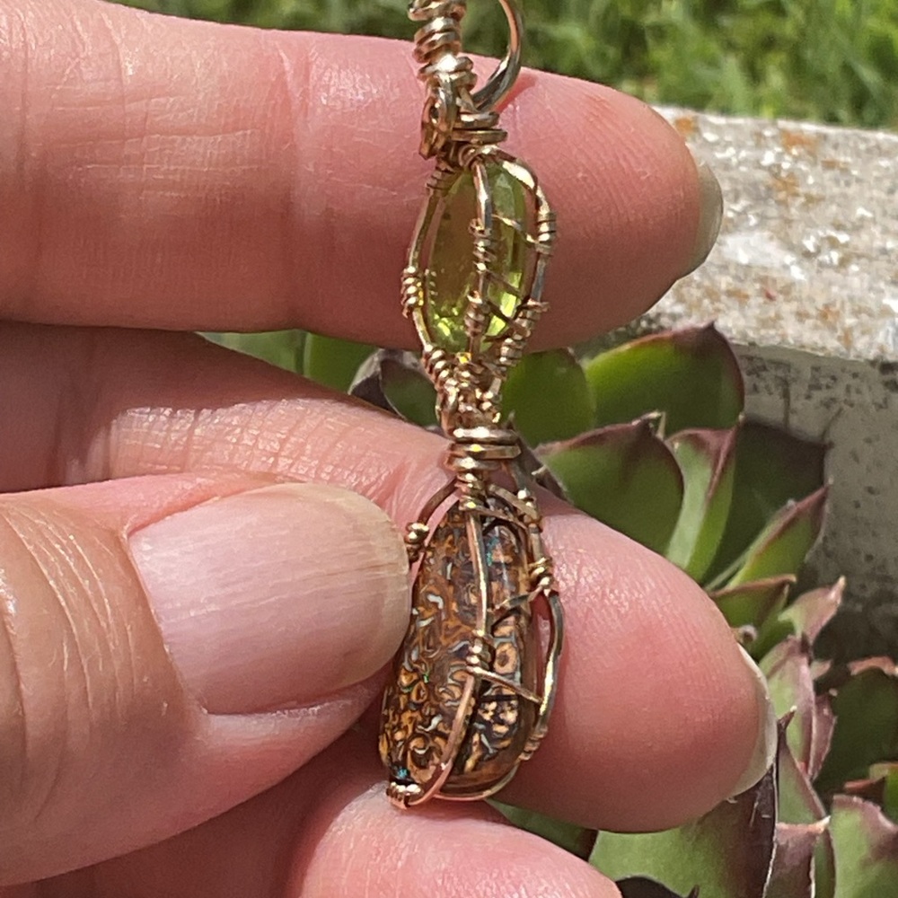 Bolder Opal and Sphene Good Wirewrap Pendant - Picture 4 of 5